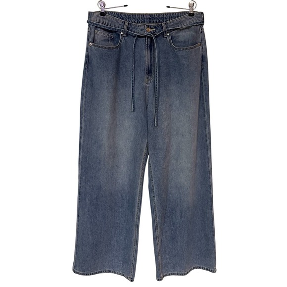 H&M Denim - Divided H‎ & M Womens Wide Leg Jeans Waist Tie Light Wash Grunge Streetwear 10